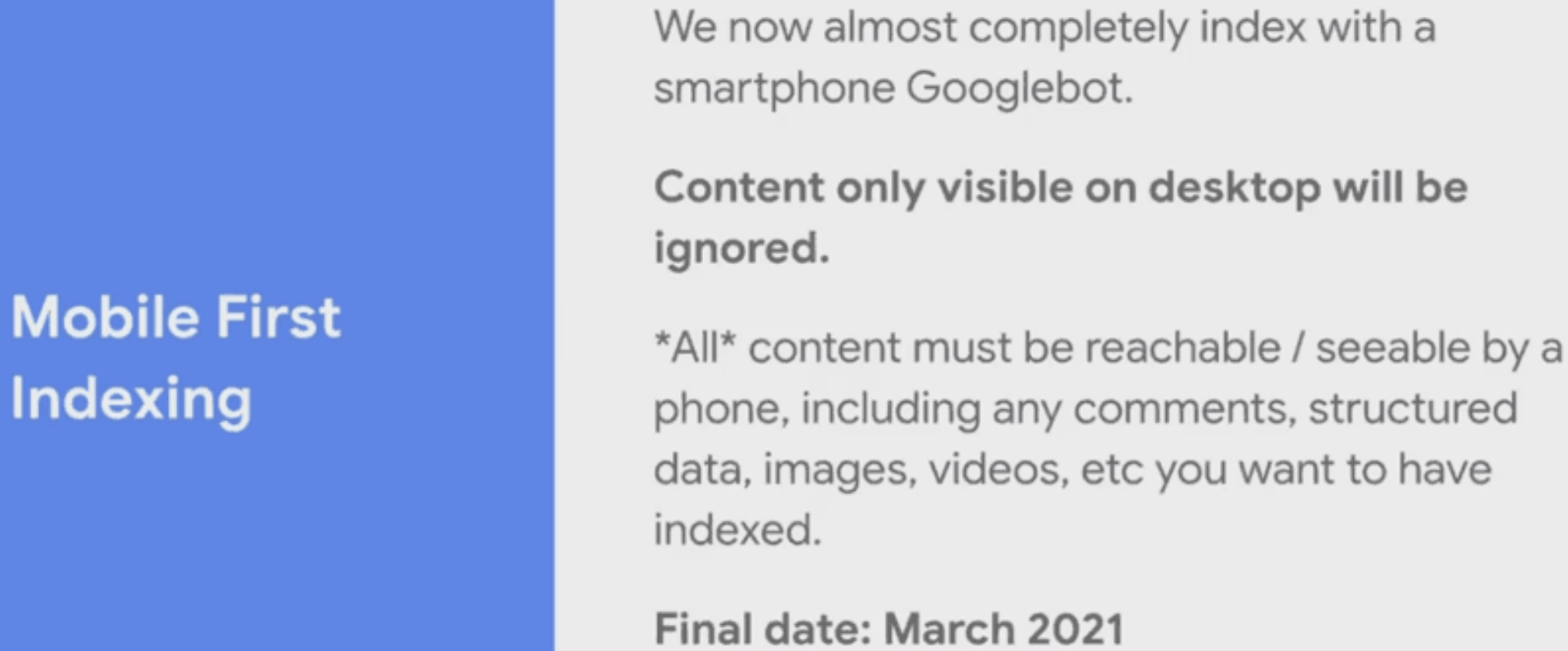 Google: Content, der nur auf dem Desktop sichtbar ist, wird ab März 2021 ignoriert