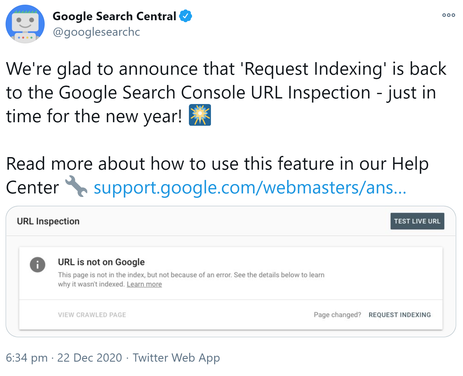 Google: Request Indexing Tool ist wieder da