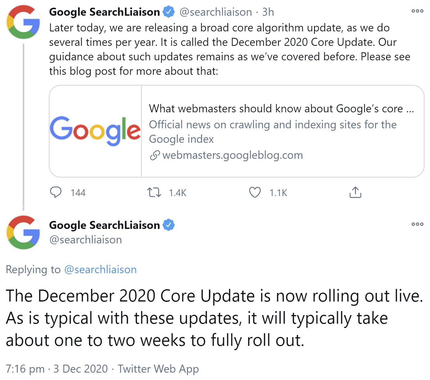 Google rollt 'Dezember 2020' Core-Update aus