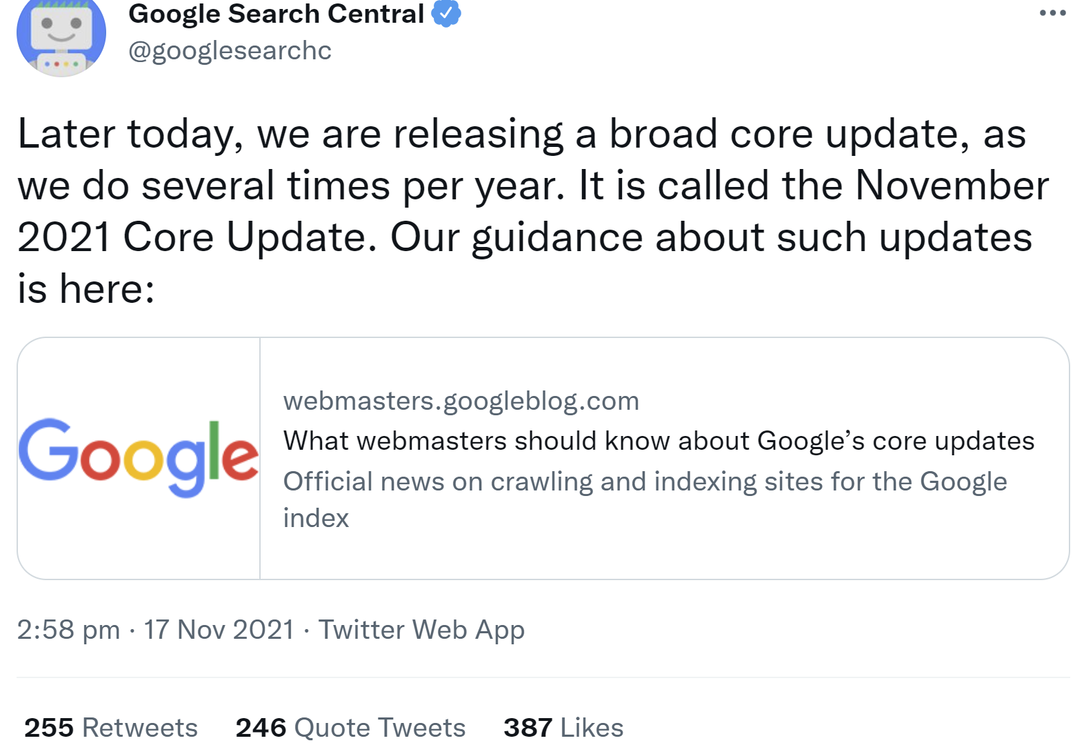 Google rollt November 2021 Core Update aus