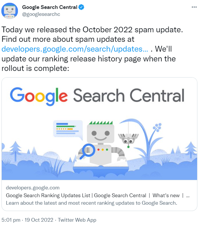 Google rollt October 2022 Spam Update aus