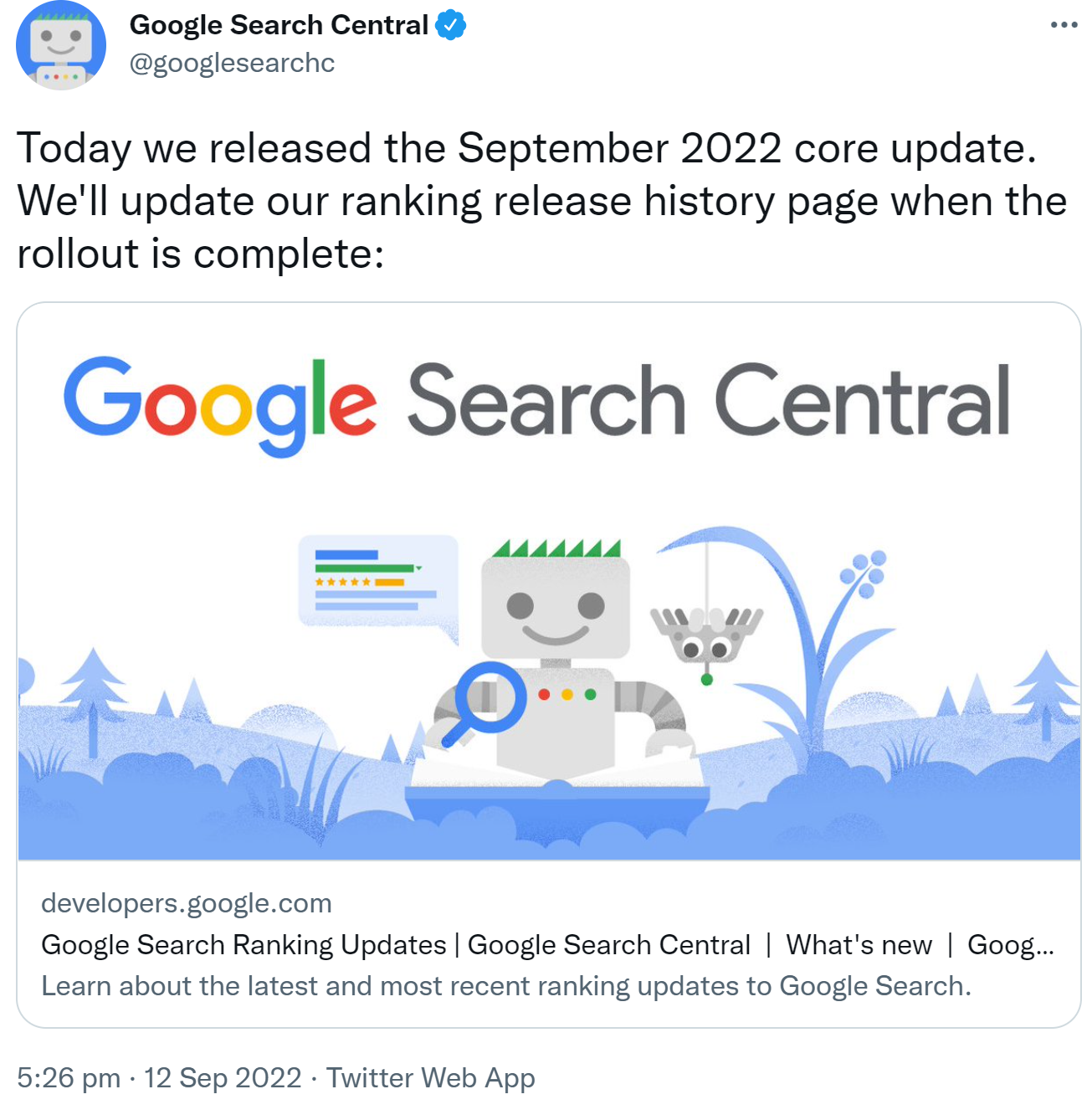 Google rollt September 2022 Core Update aus