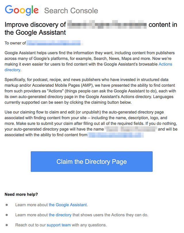 Google Actions: Information per Google Search Console