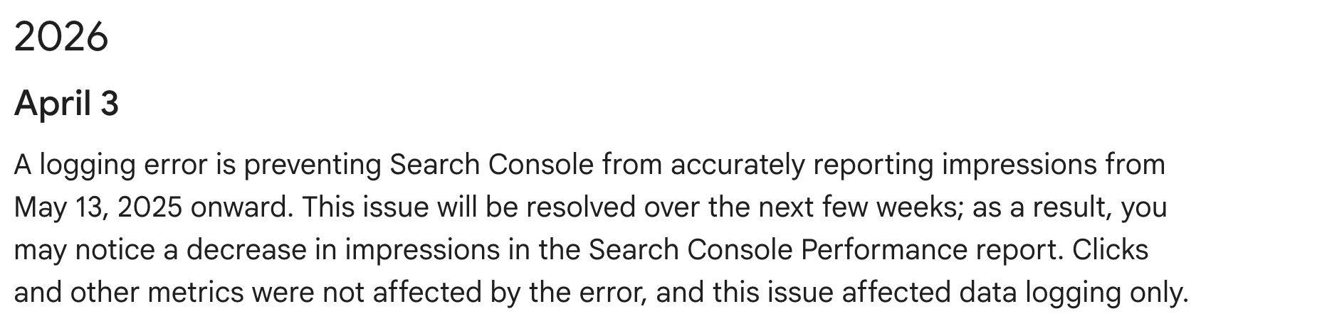 Google Data Anomalies: Google Search Console Logging-Problem Leistungsbericht kann sich auf Zahl der angezeigten Impressionen auswirken