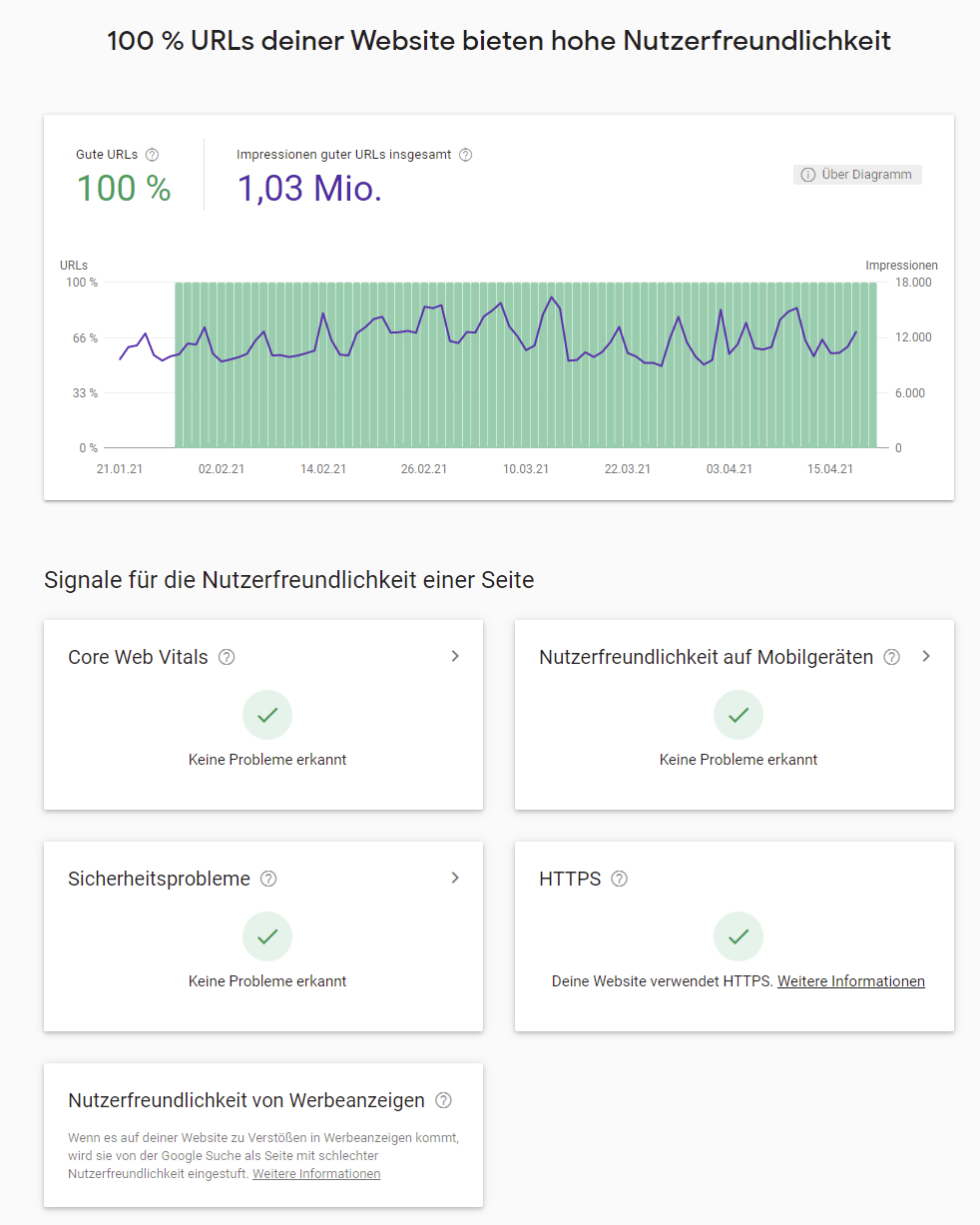 Google Search Console: neuer Page Experience Report