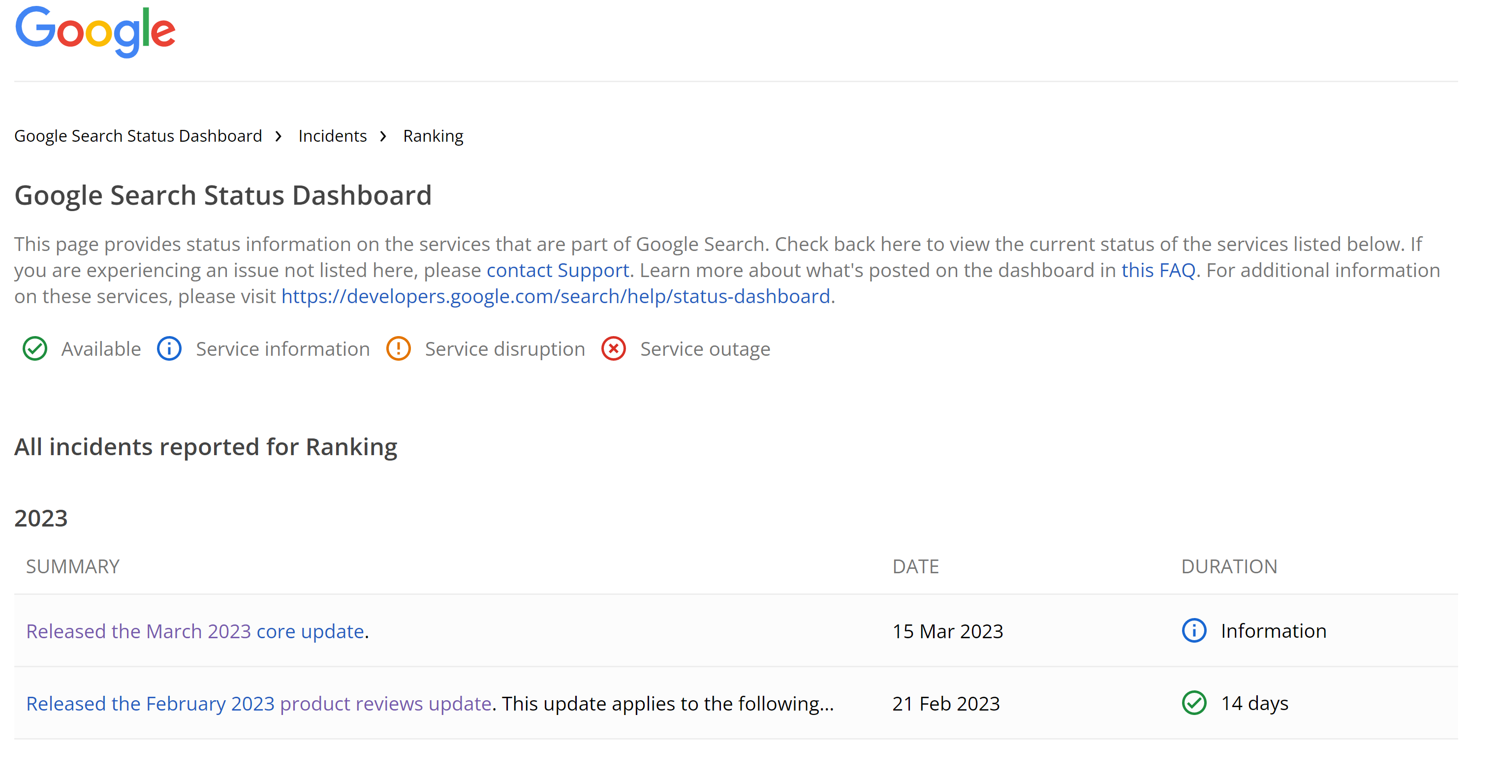 Google Search Ranking Updates: neue Übersicht
