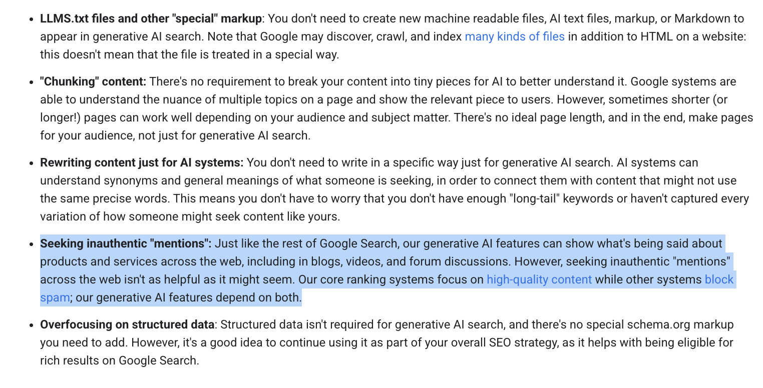 Google Seeking Inauthentic Mentions