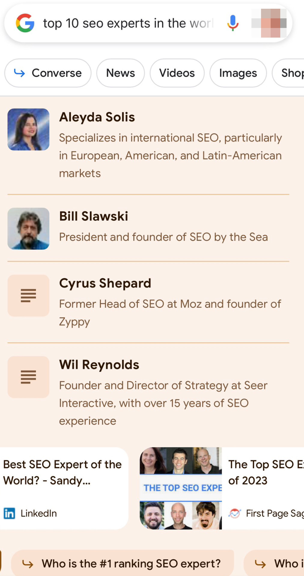 Google SGE: Welches sind die weltweit besten SEO-Experten?