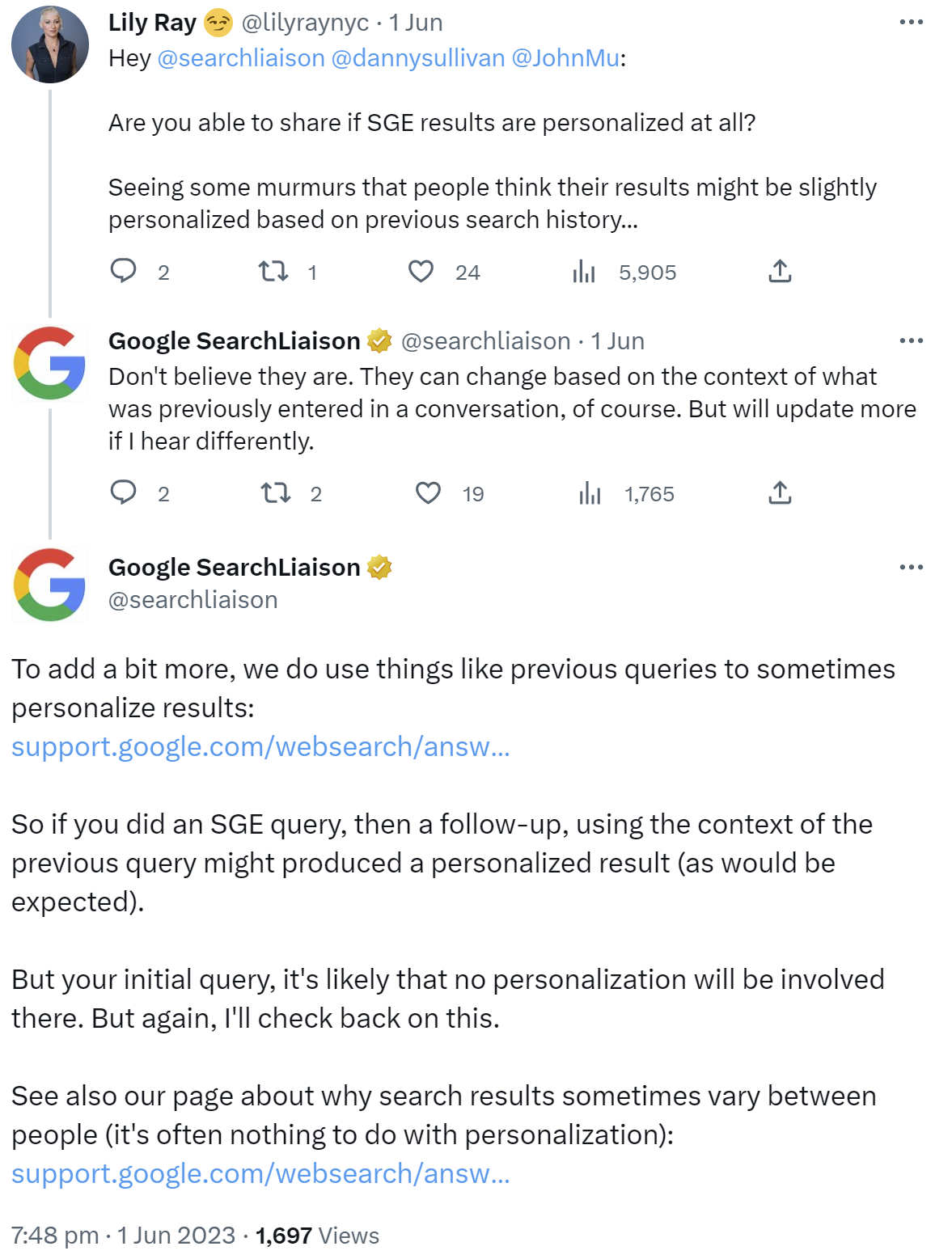 Google SGE: wohl keine personalisierten Suchergebnisse