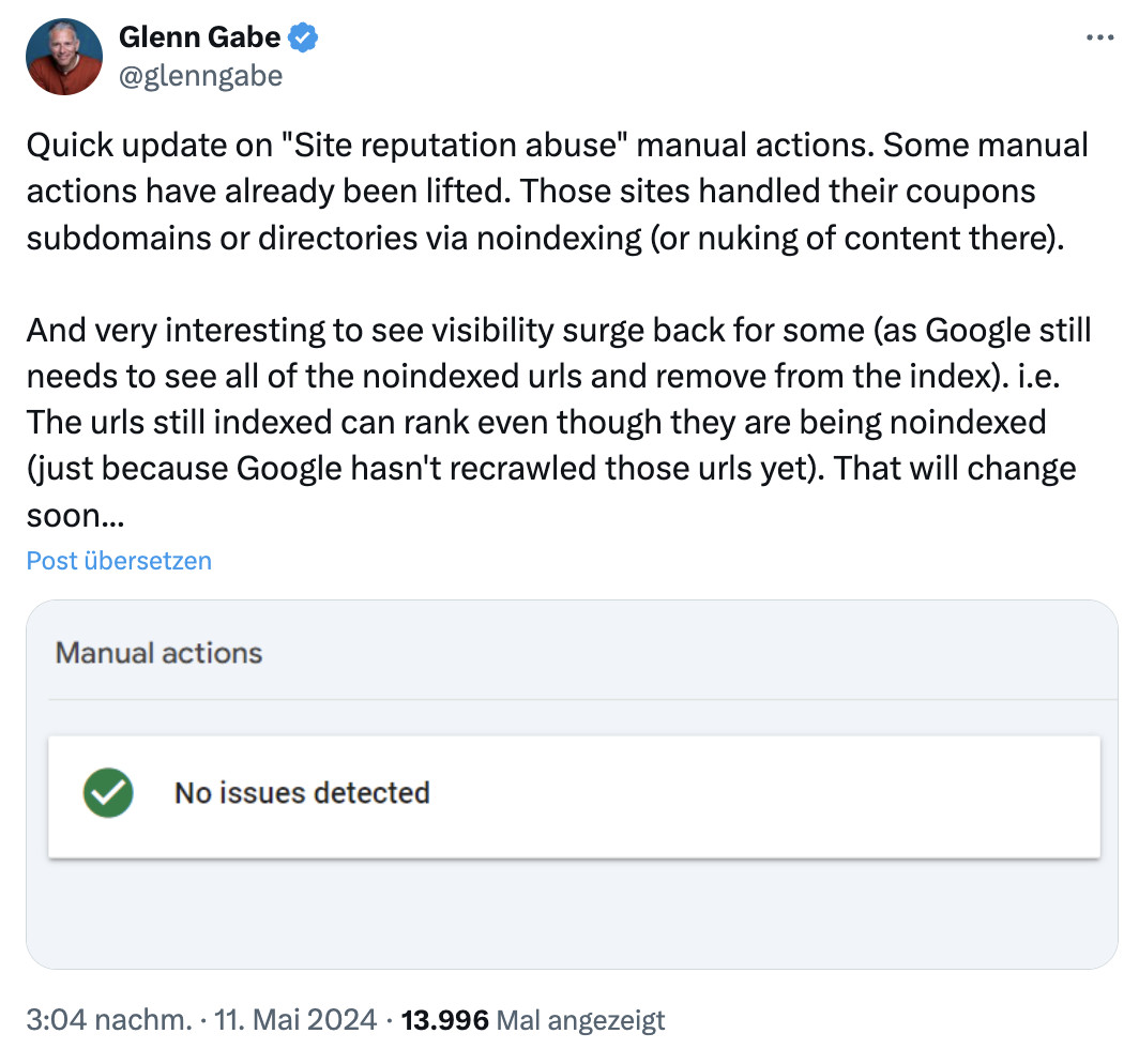 Google: manuelle Maßnahme wegen Site Reputation Abuse aufgehoben