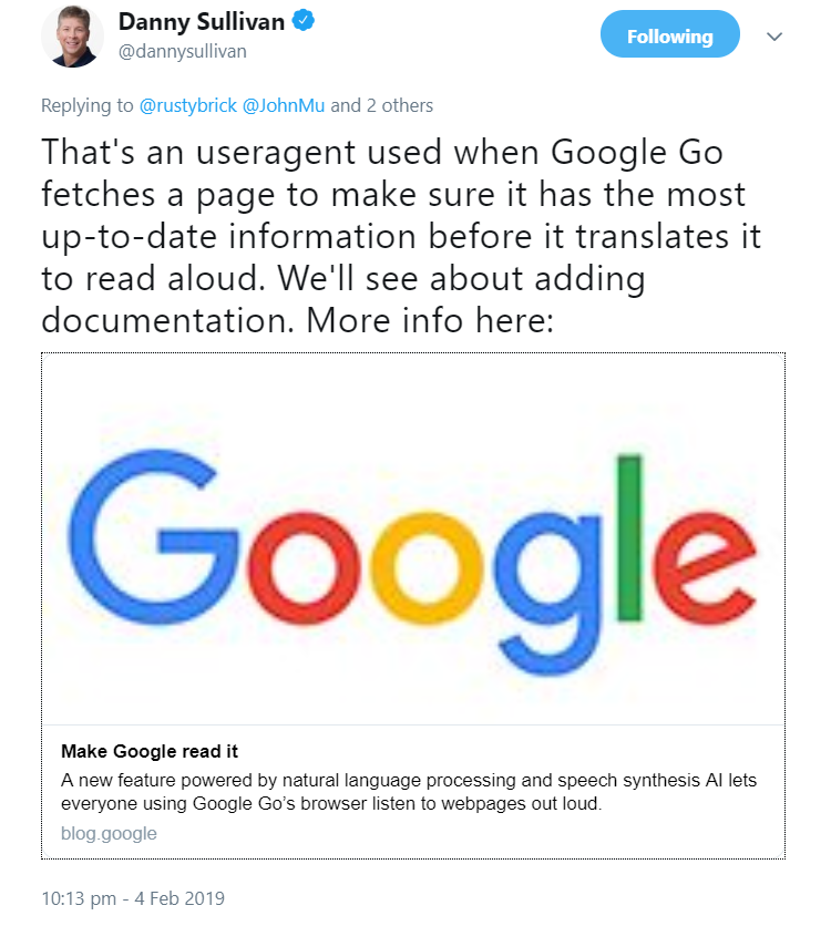 'google-speakr' wird für Google Go verwendet