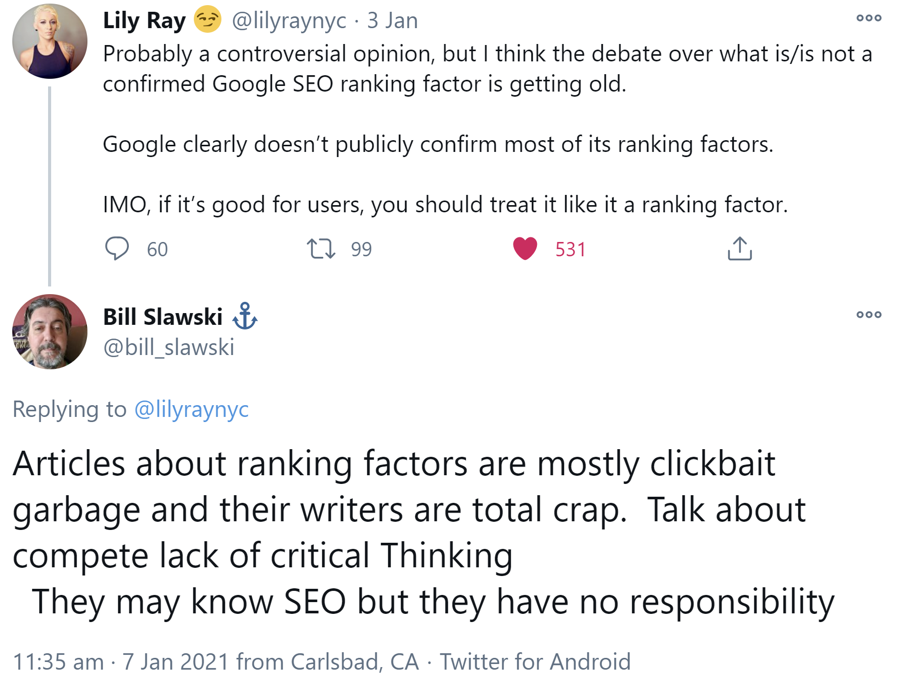 Google: Schreiben über Rankingfaktoren nur Click Baiting?
