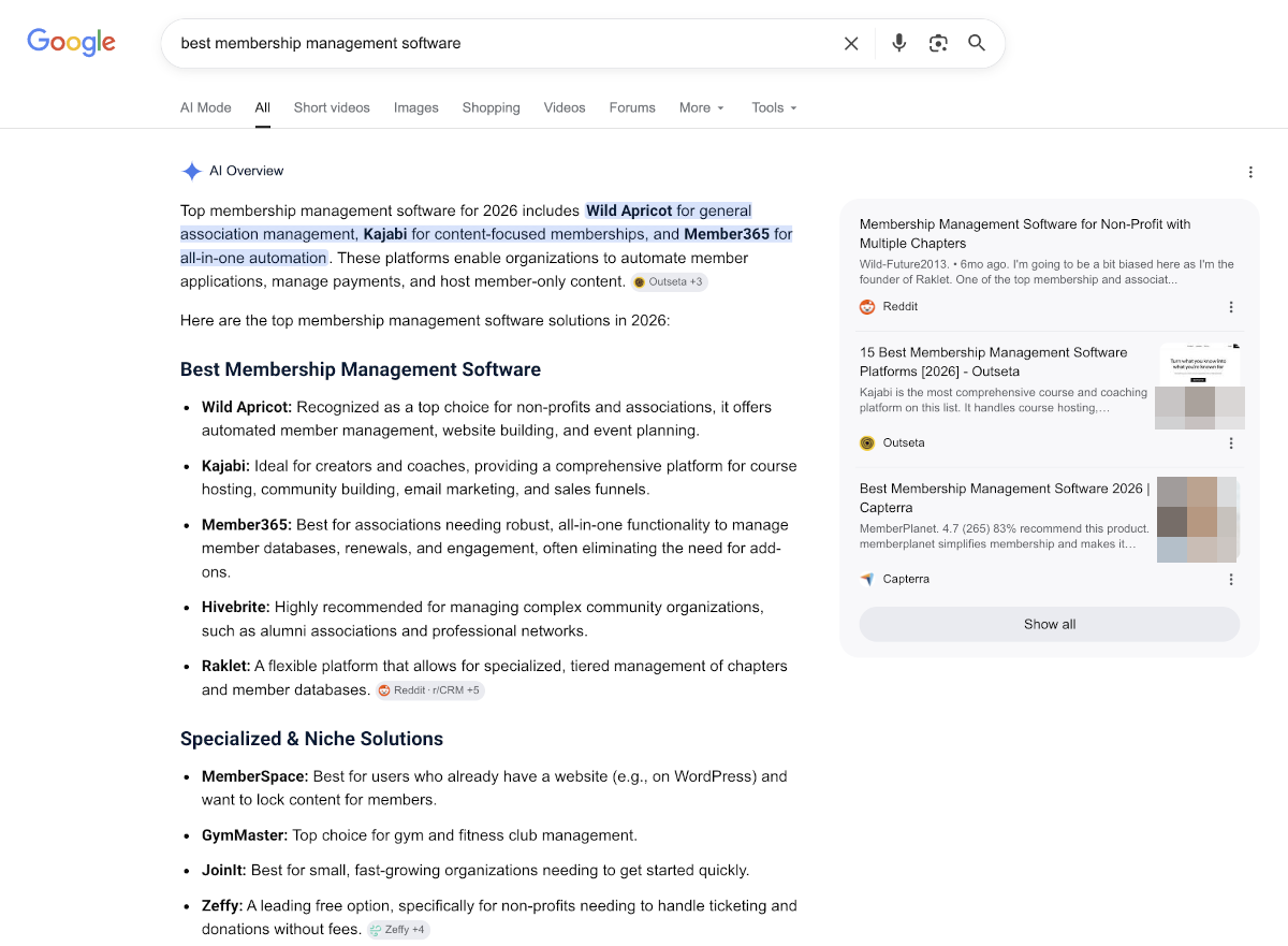 Bestenliste ohne Erwähnung des Bestplatzierten in den Google AI Overviews