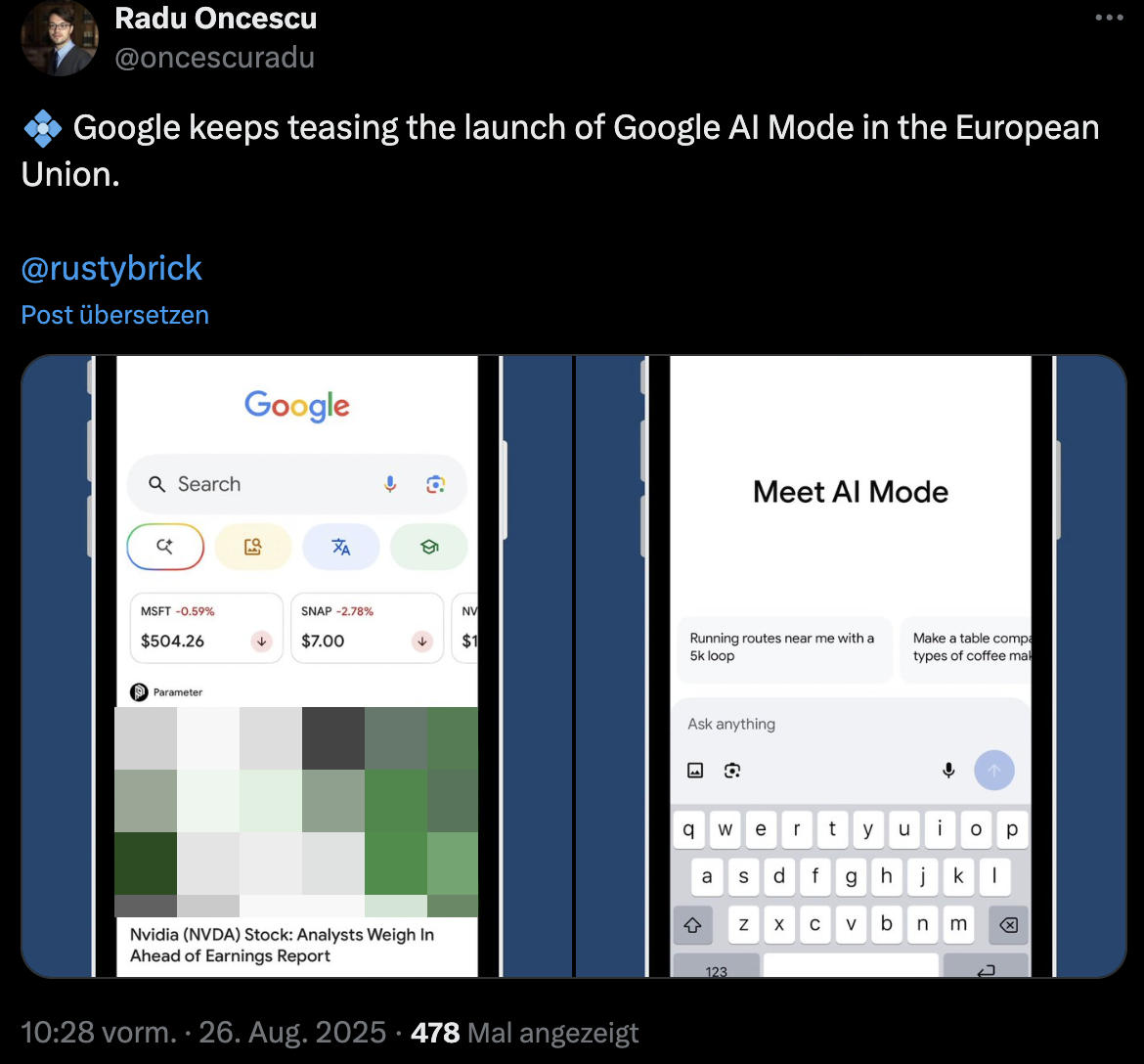 Google testet AI Mode in der EU