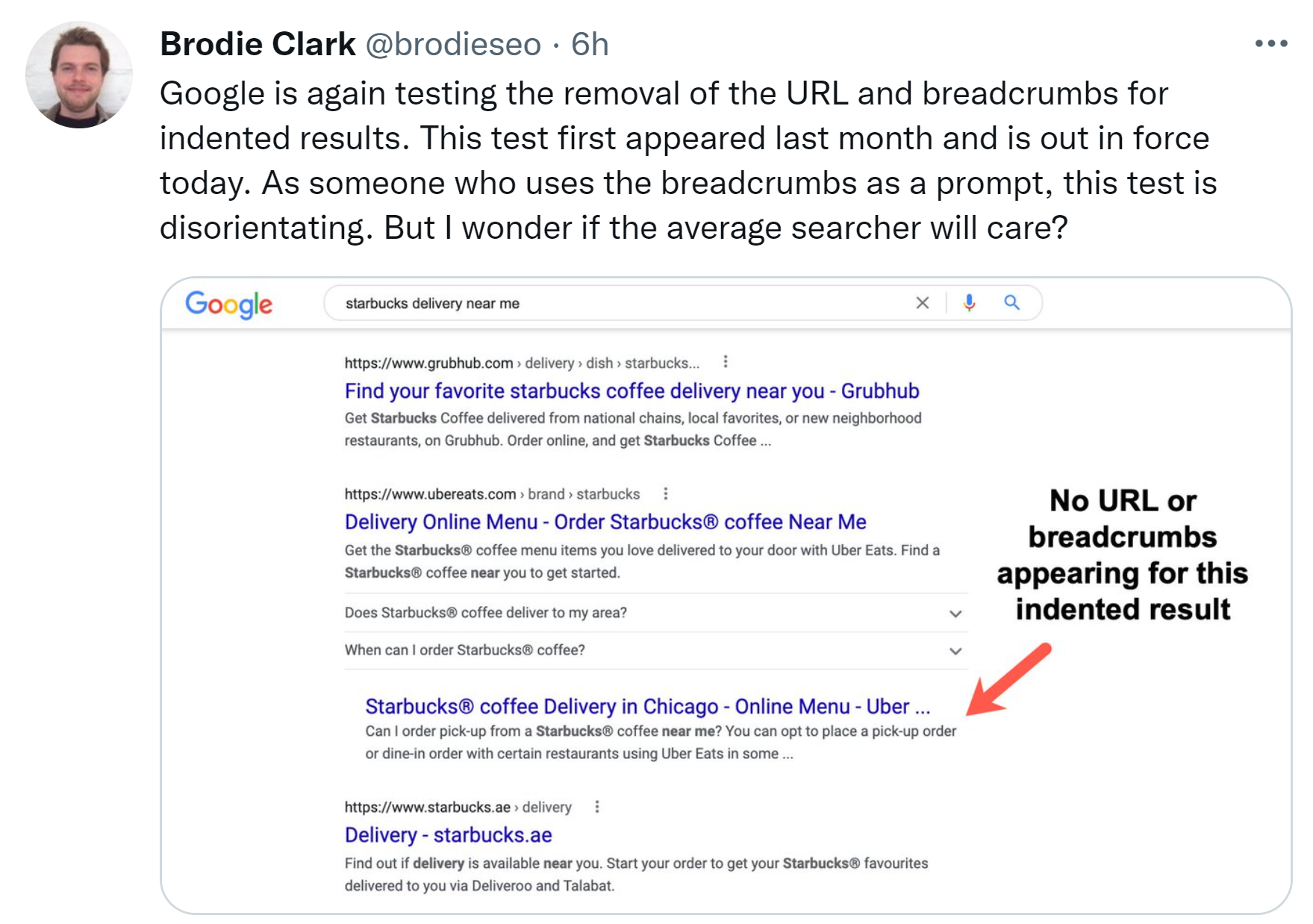 Google testet wieder Indented Search Results ohne URL und Breadcrumb