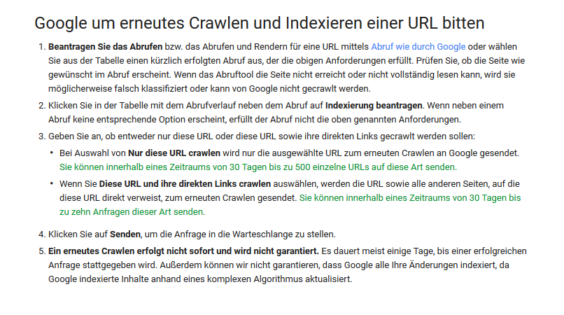 Google um erneutes Crawlen und Indexieren einer URL bitten