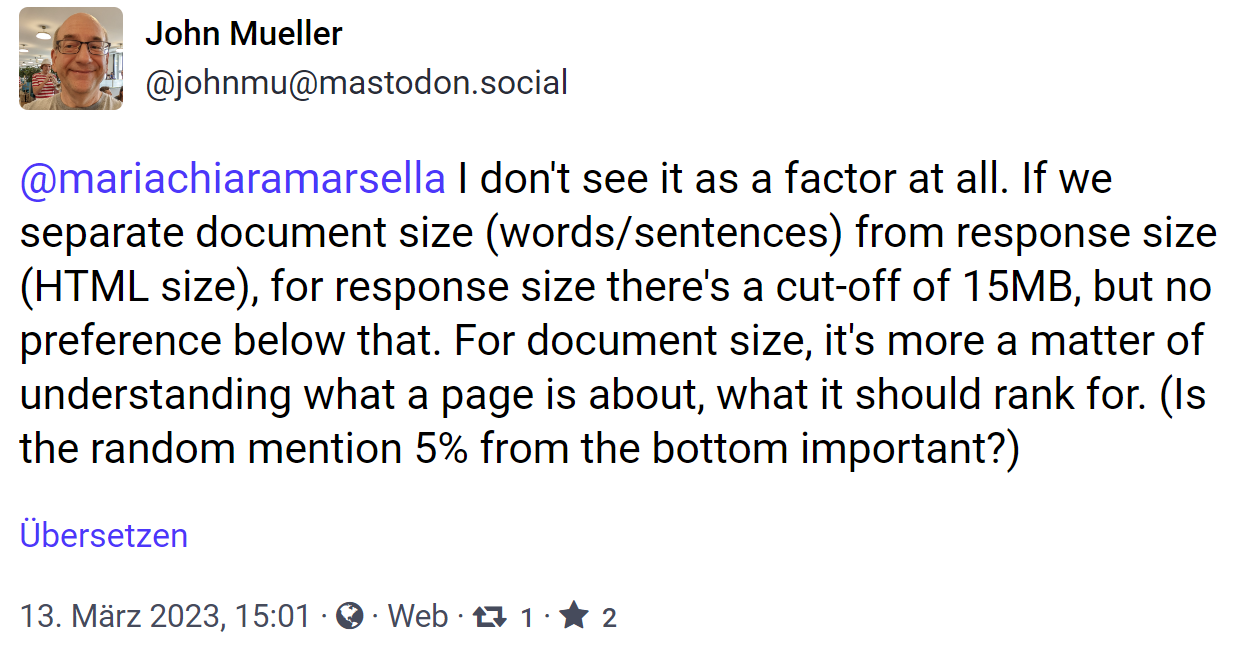 Google: Unterschied zwischen Response Size und Document Size