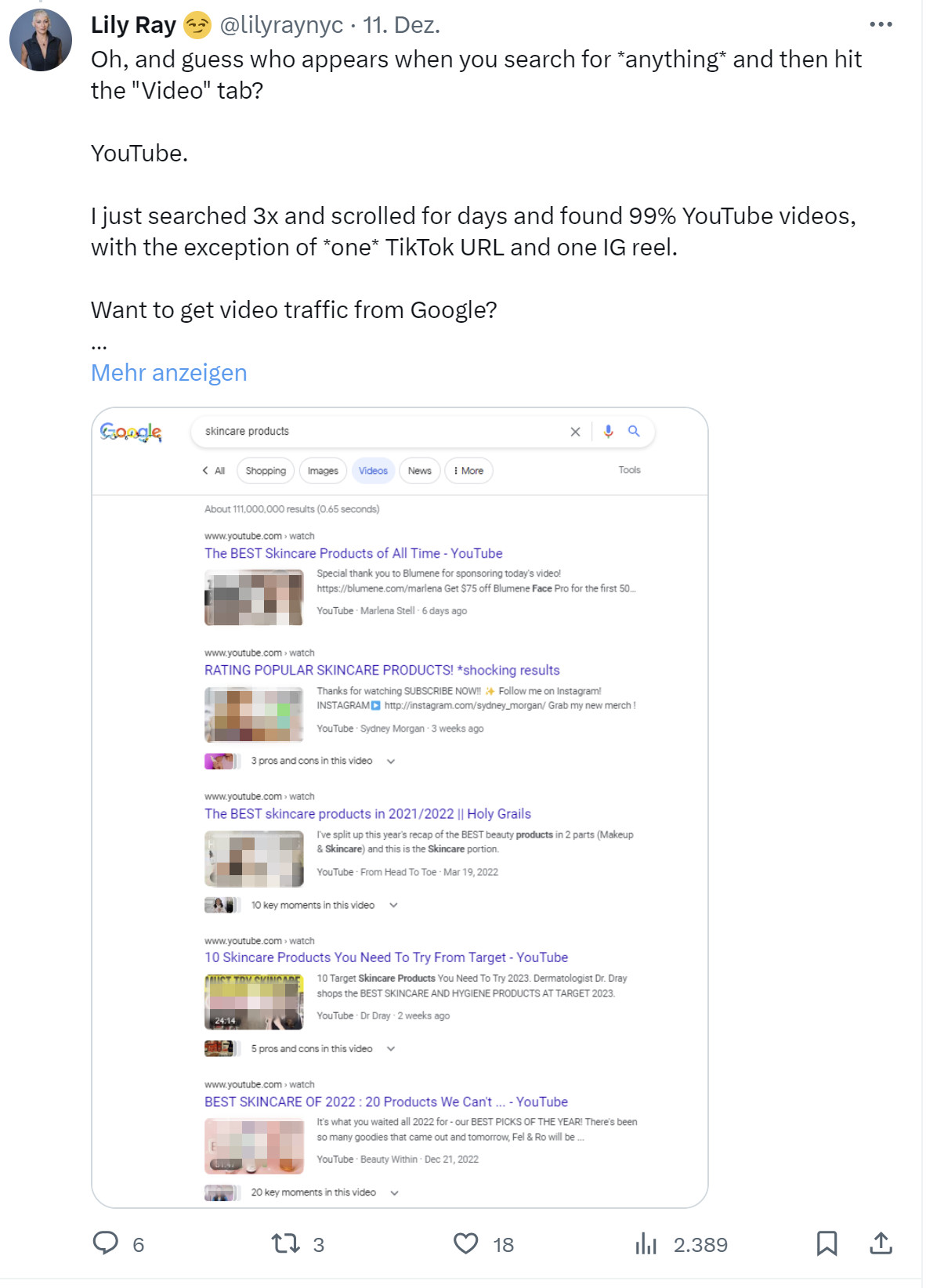 Google: Fast nur noch YouTube-Videos in der Video-Suche
