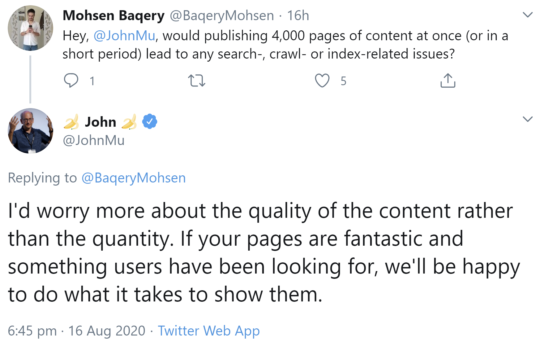 Google: Kein Problem, viele Inhalte auf einmal zu veröffentlichen, wenn die Qualität stimmt