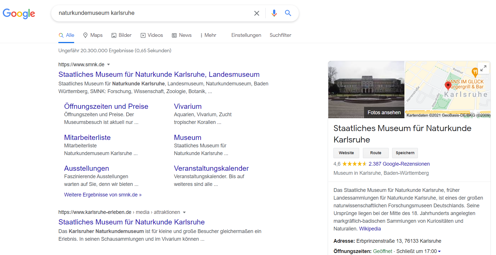 Google: Suchergebnisseite für 'visit in person'