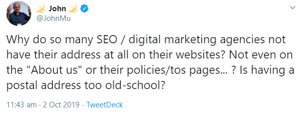 Google: Warum zeigen viele SEO-Agenturen keine Adresse auf ihrer Website an?