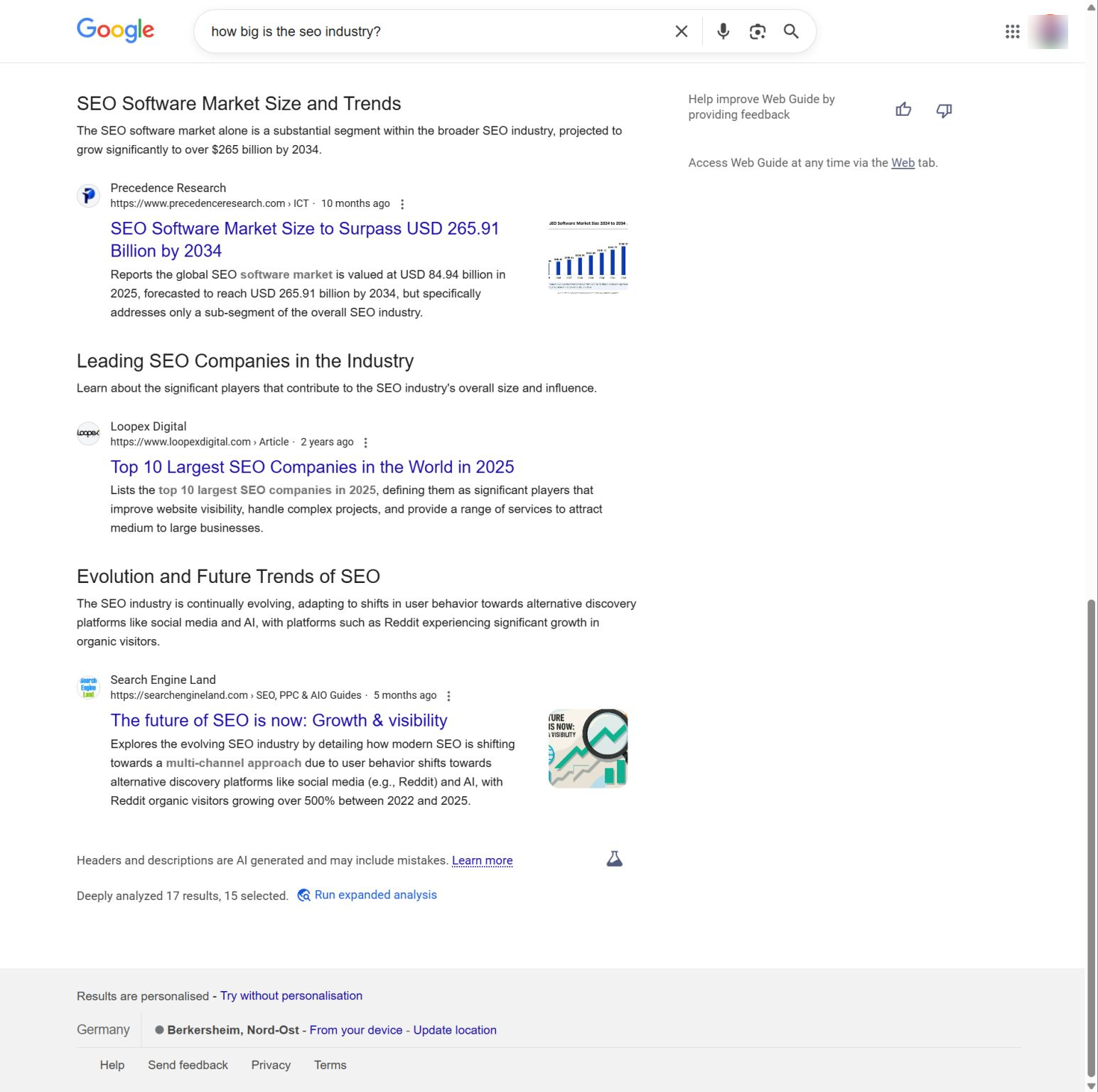 Google Web Guide - Beispiel aus Deutschland