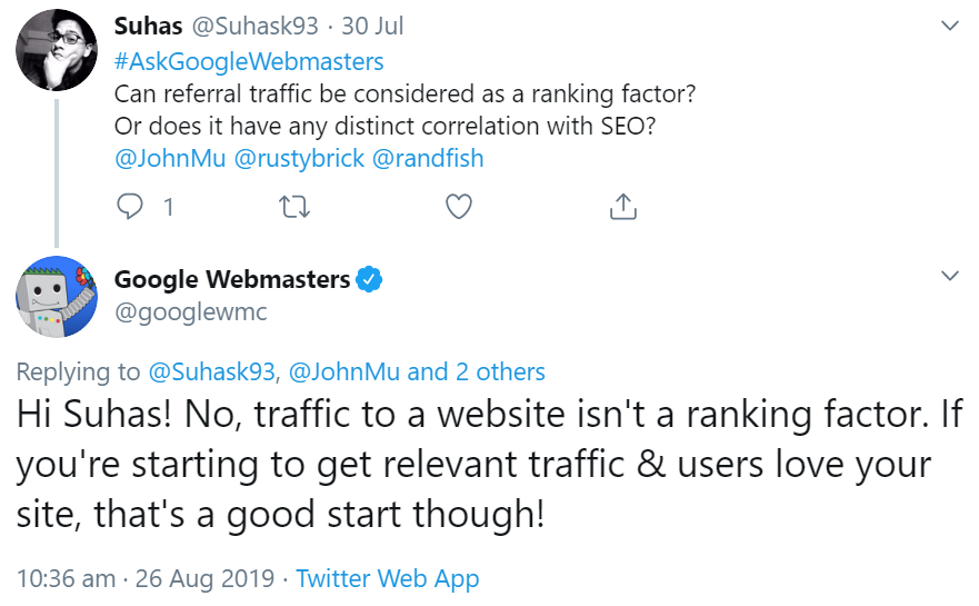 Google: Referral-Traffic einer Website ist kein Rankingfaktor
