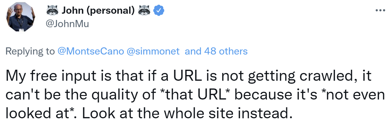 Google: Wenn URLs nicht gecrawlt werden, liegt es nicht an der Qualität der URLs, sondern an der gesamten Website