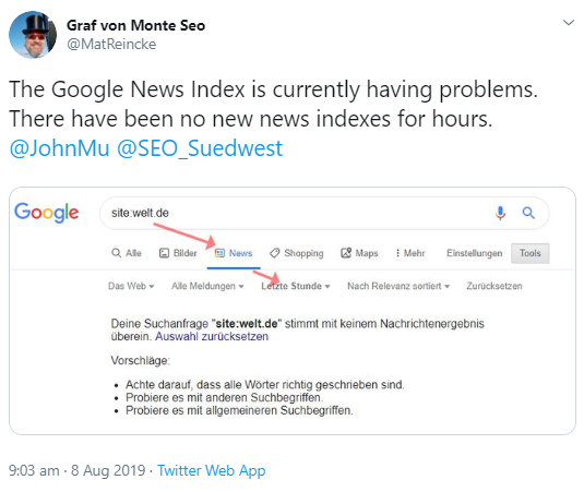 Google: schon wieder Indexierungsprobleme