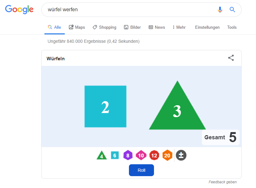 Google: neues Würfel-Tool