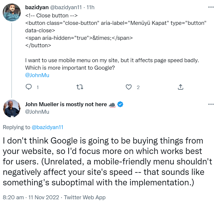 Google zur Frage, was wichtiger ist: der Page Speed oder die Funktionalitä