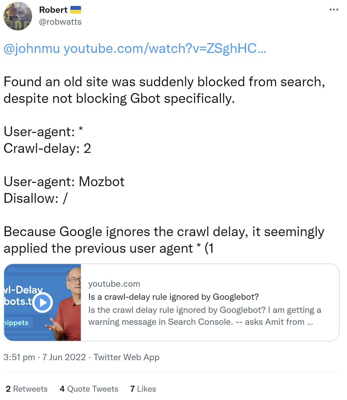 Googlebot geblockt wegen Nicht-Berücksichtigung von 'Crawl-delay'
