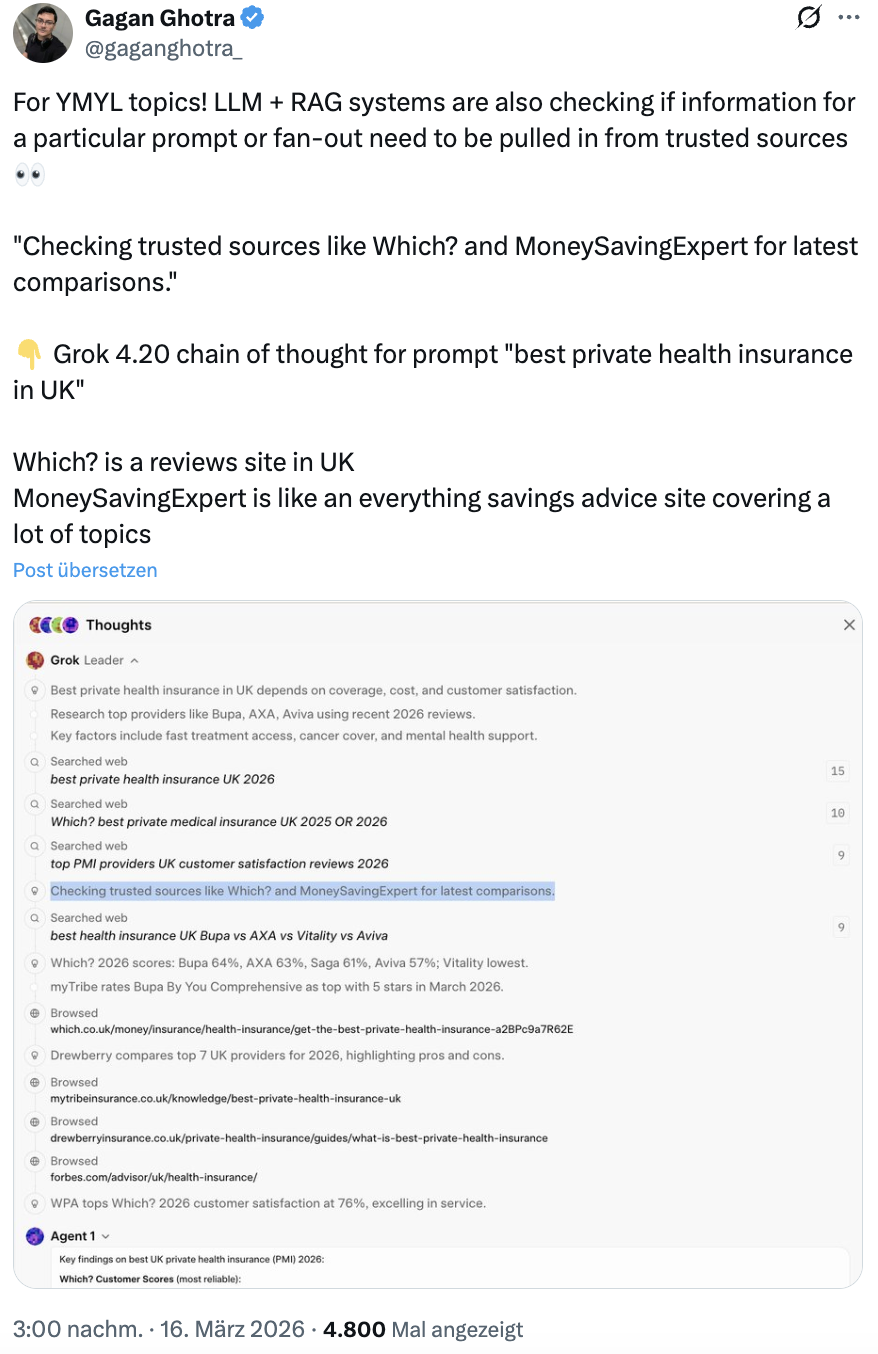 Grok Reasoning und EEAT: Gagan Ghotra auf X