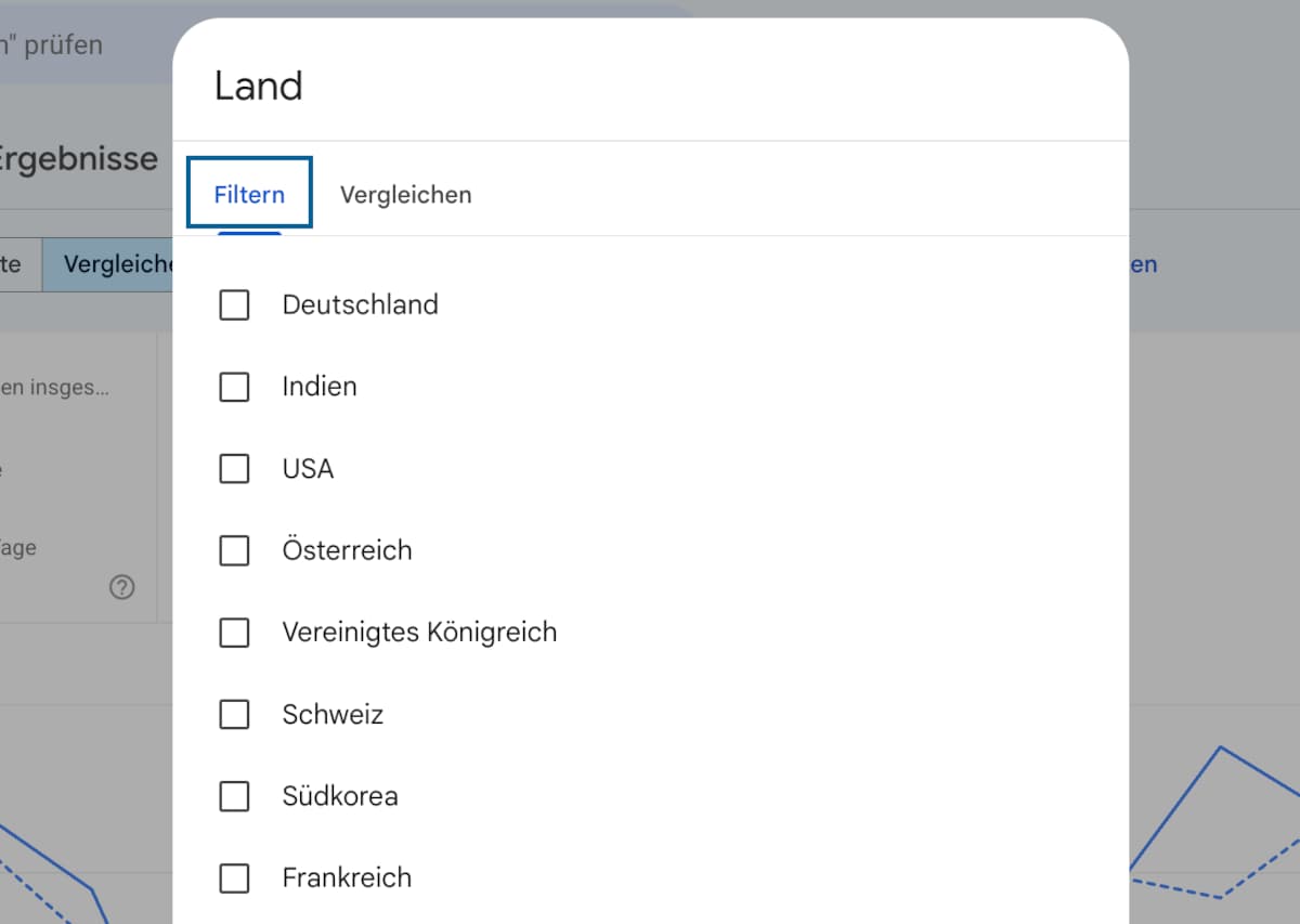 Filter in der Google Search Console mit mehreren Ländern