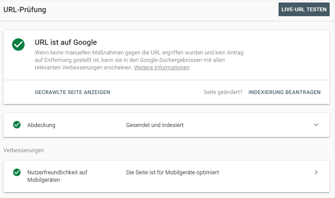URL Inspection Tool in der Google Search Console