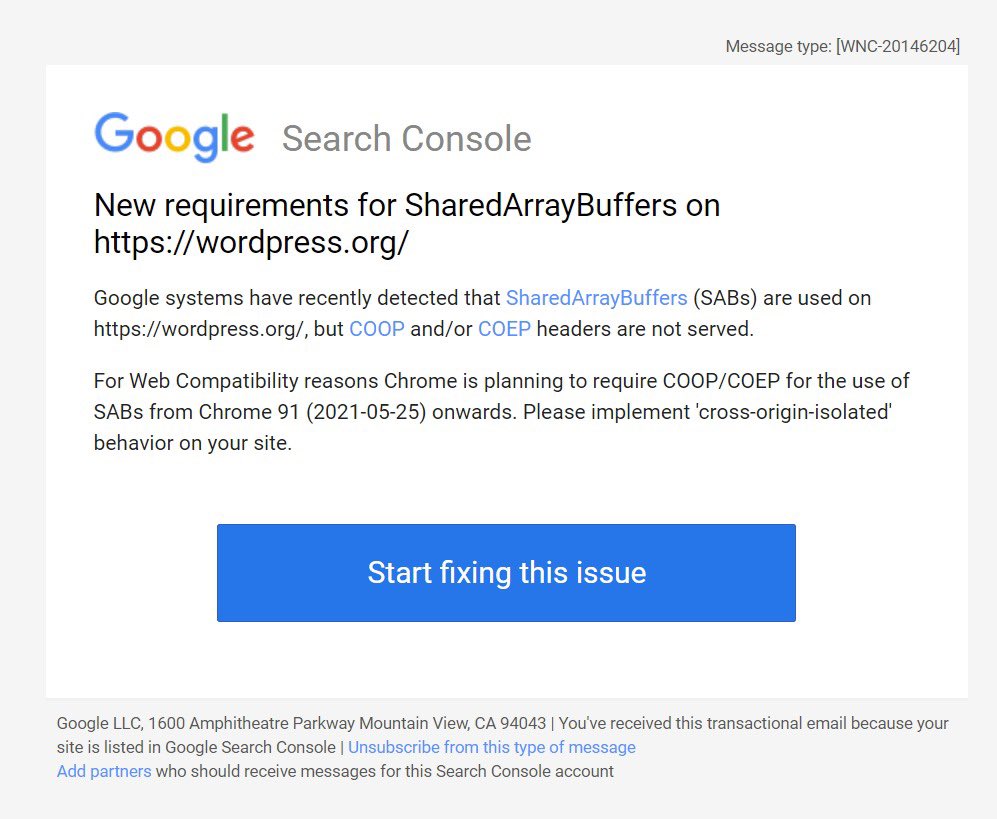 Google: Warnung wegen SharedArrayBuffers