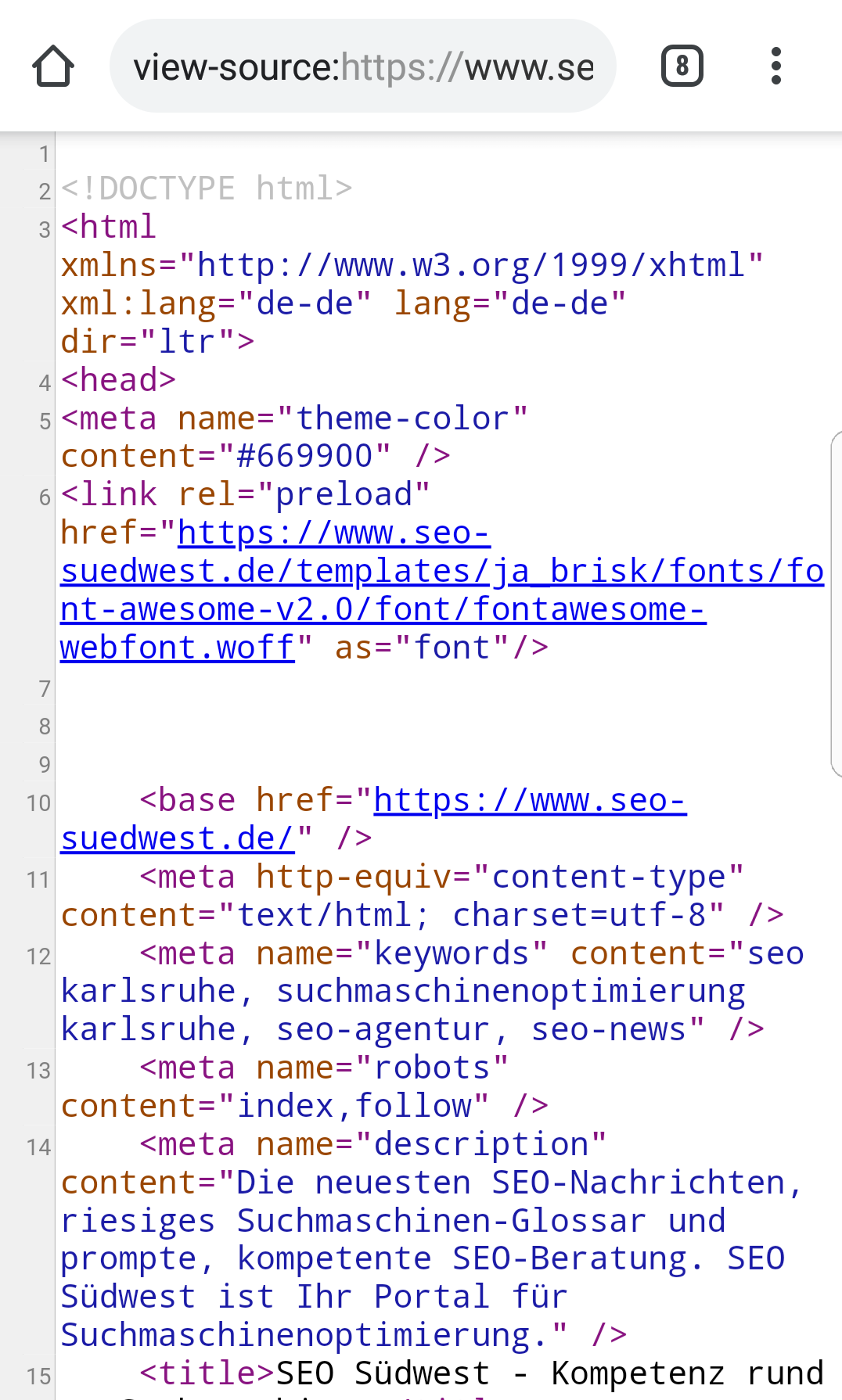 HTML-Quellcode im mobilen Browser