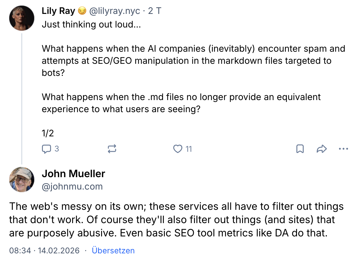 John Müller zu Markdown-Files und Spam-Gefahr