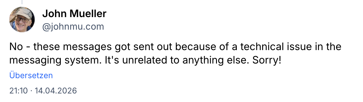 John Müller: Nachrichten in der Search Console basiert auf Fehler auf Benachrichtigungssystem