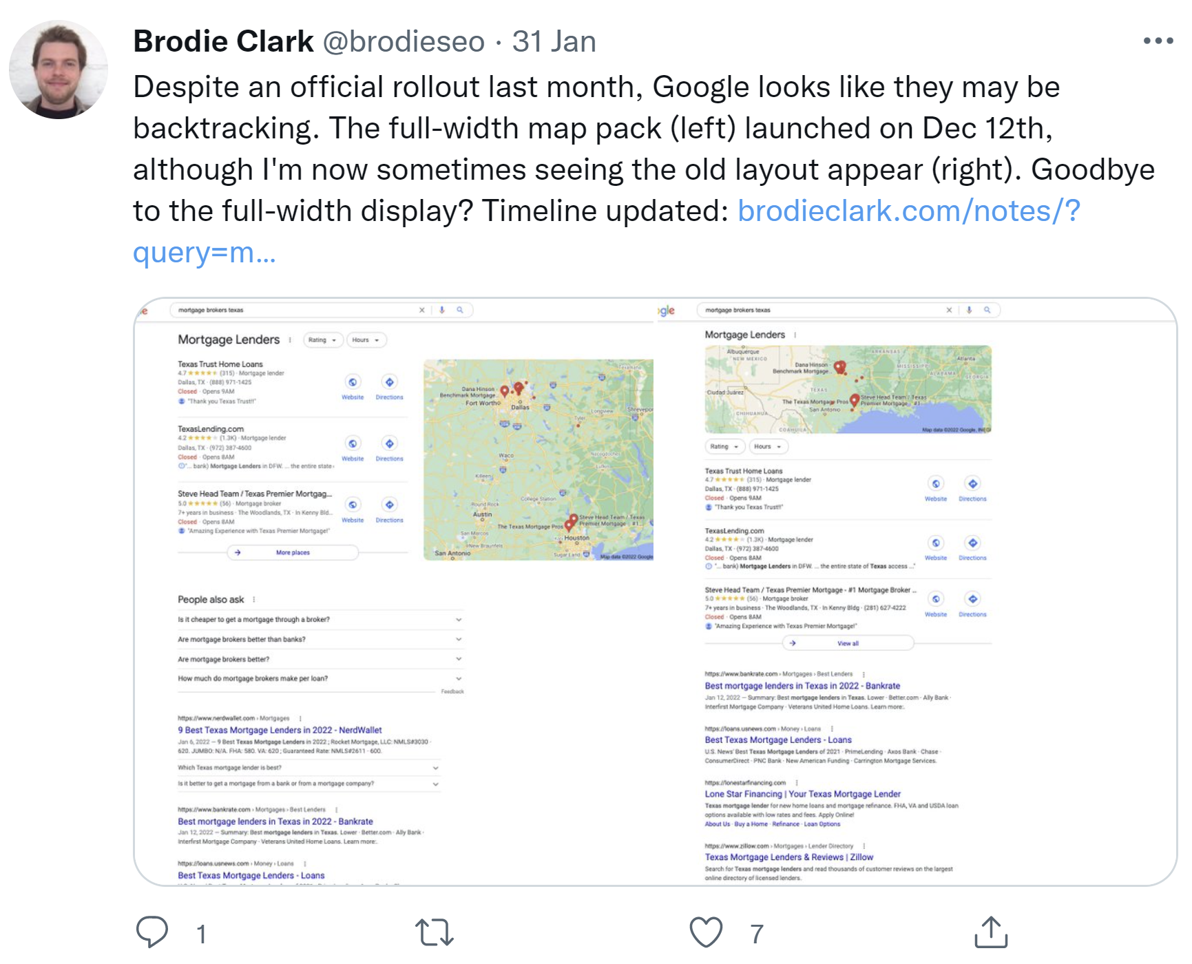 Google: Lokale Suche altes oder neues Local Pack? Brodie Clark auf Twitter