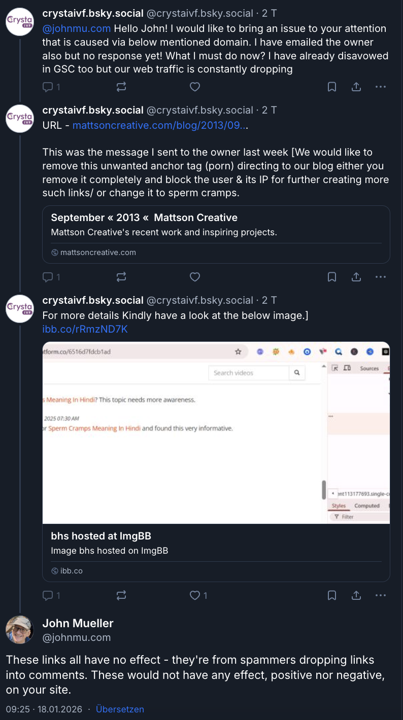 John Müller: Link Spam in Kommentaren ist kein Problem