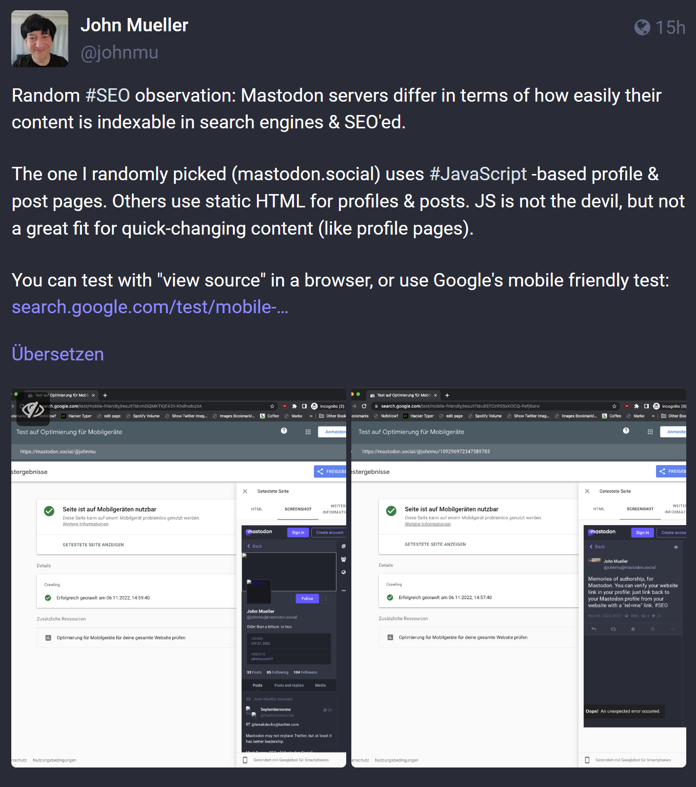 John Müller von Google: Die Indexierbarkeit der Inhalte auf Mastodon ist je nach Server unterschiedlich