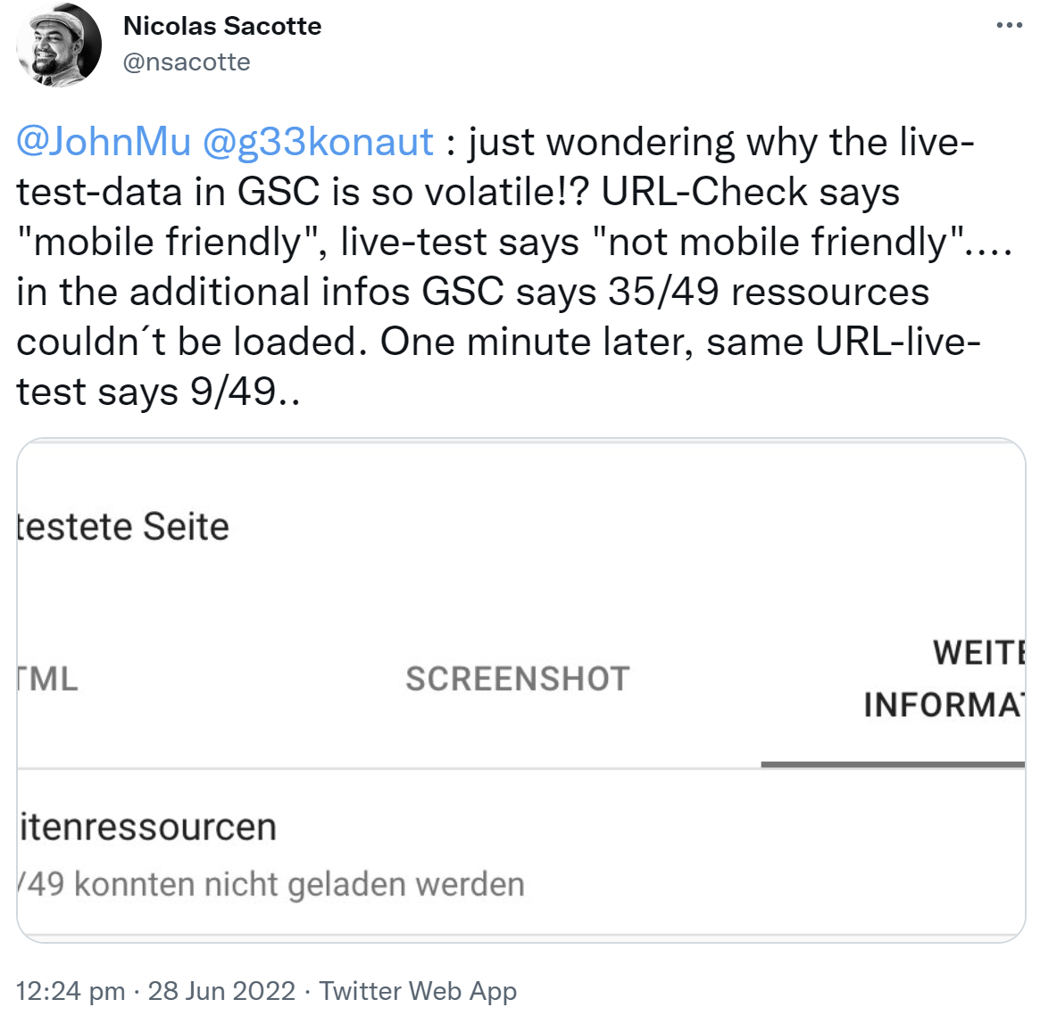 Anderes Ergebnis in Live-Daten der GSC als vom URL Checking Tool