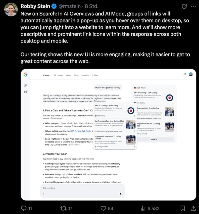 Robby Stein von Google: neue Darstellung von Links in den AI Overviews und im AI Mode