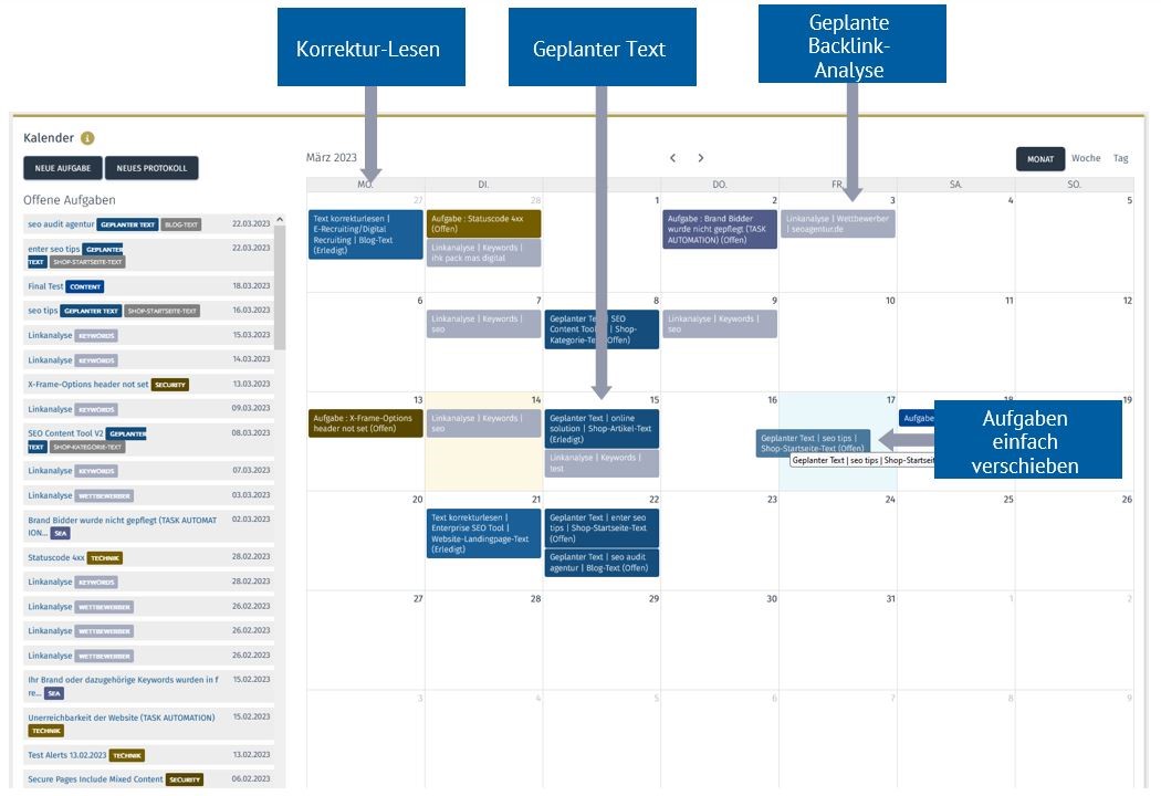 OSG: Projektmanagement mit neuem Kalender
