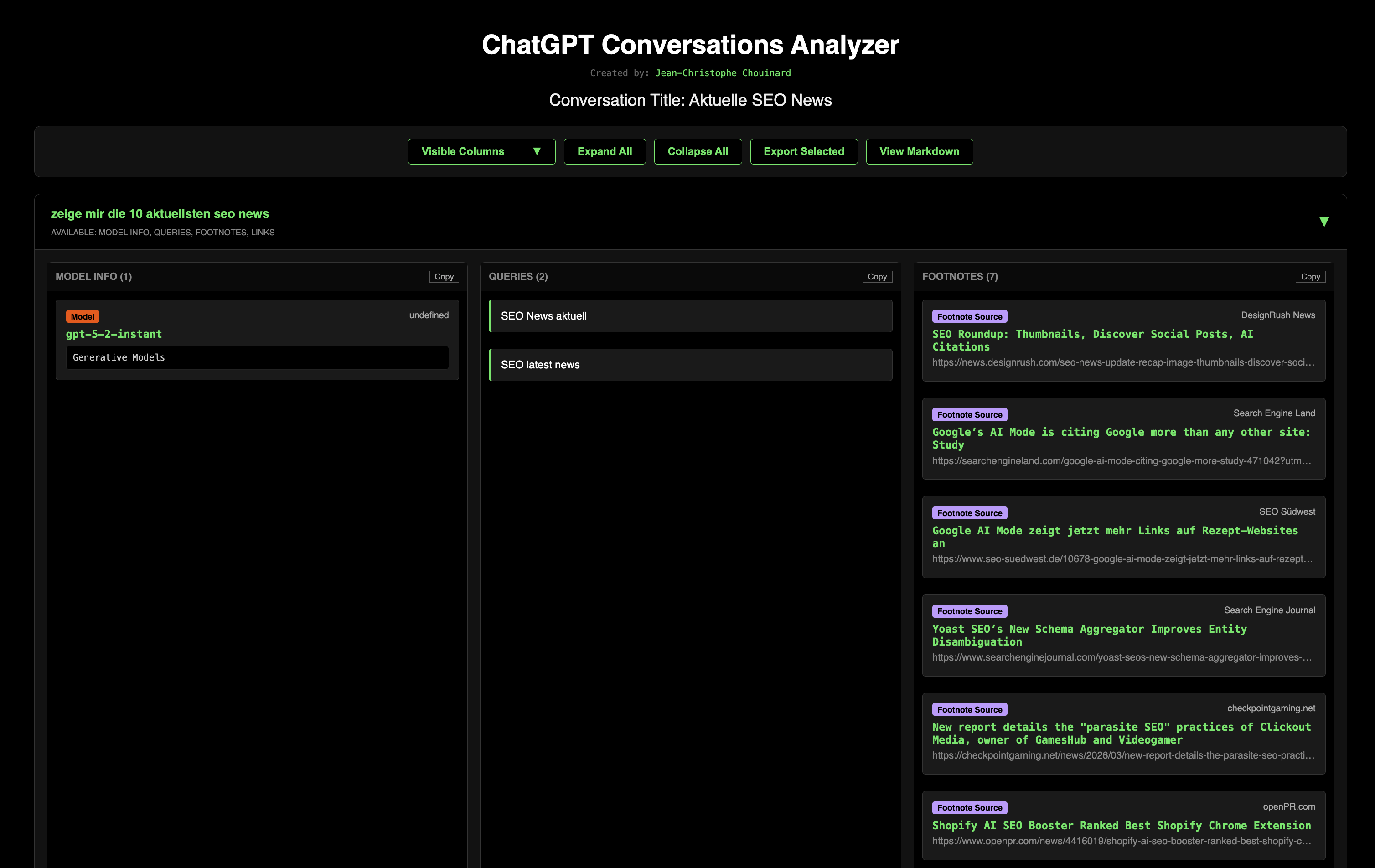 Output GPT Analyzer mit Queries