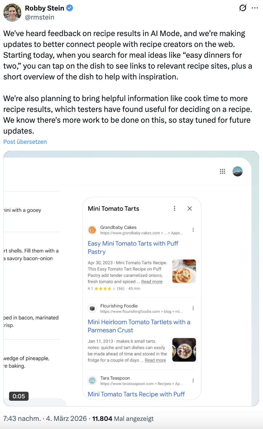 Robby Stein von Google: Zukünftig mehr Links auf Rezept-Websites im Google AI Mode