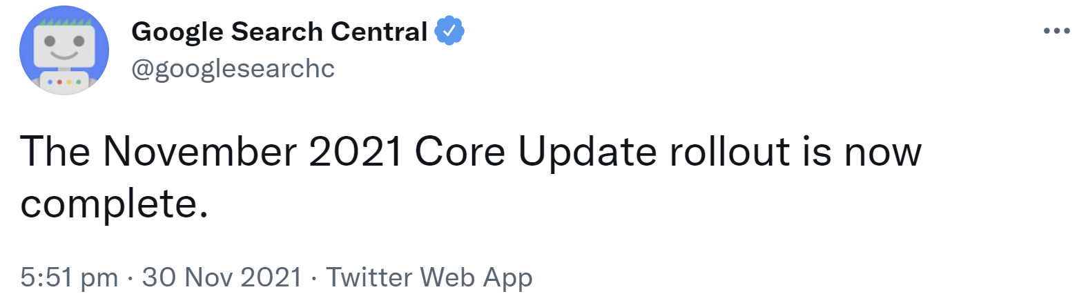 Google: Rollout November 2021 Core Update ist abgeschlossen