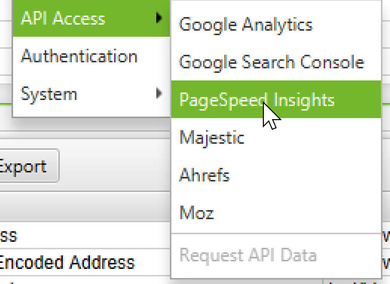 Screaming Frog: Konfiguration für API von PageSpeed Insights