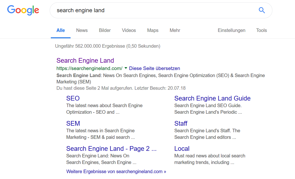 Suchergebnisseite für 'Search Engine Land'